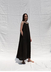 Gathered Halter-Neck Linen Midi Dress with Flowing A-Line Silhouette